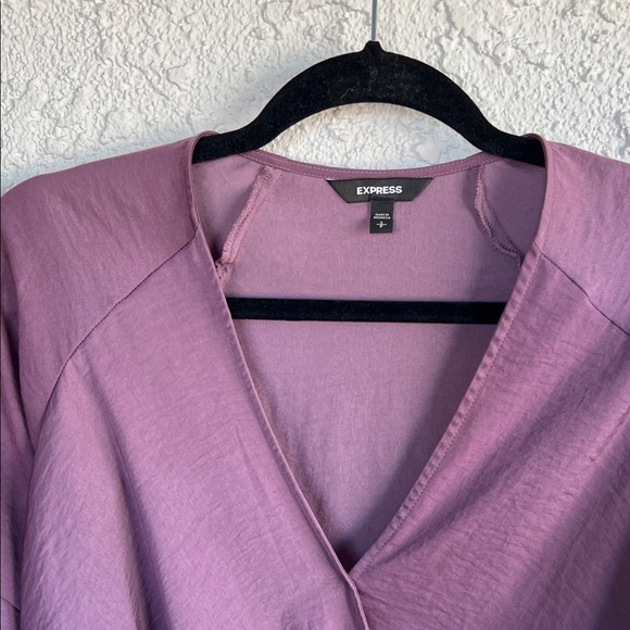 Express Women's Plum Ruffle Sleeve Blouse - Picture 4 of 16